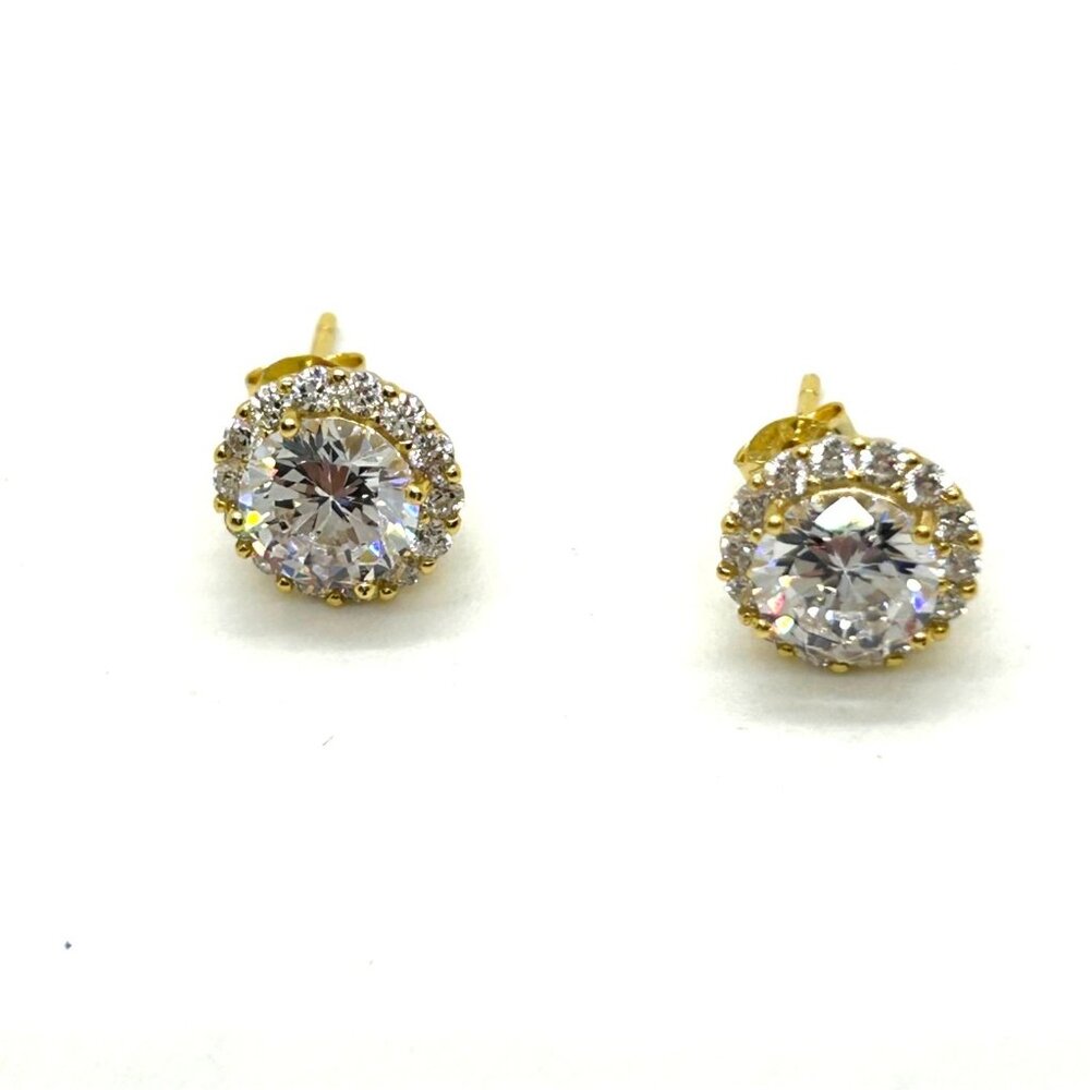 Primrose 18K Gold Over Sterling Silver Cubic Zirconia Halo Stud Earrings - Picture 5 of 14